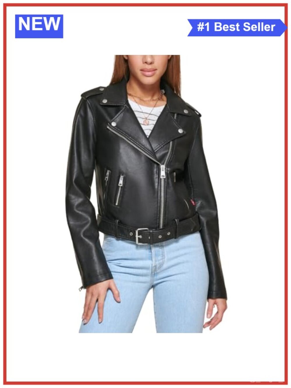 Belted Faux Leather Moto Jacket Snap Lapel Aviator Coat